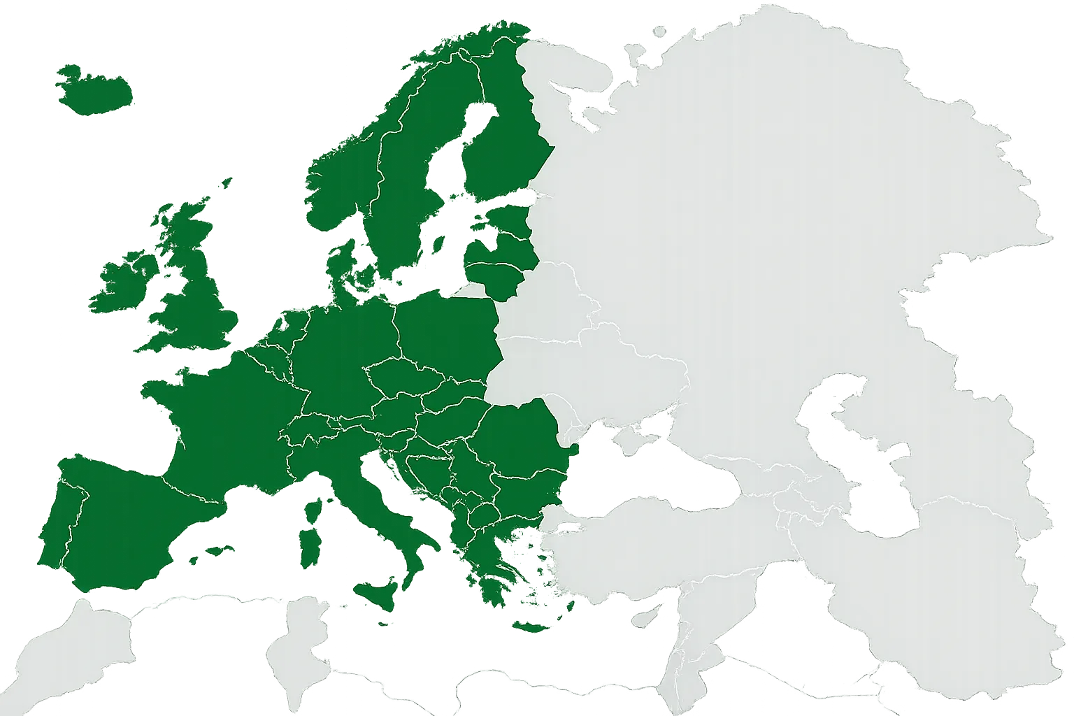 Karte Europas – abgedeckte Länder grün markiert